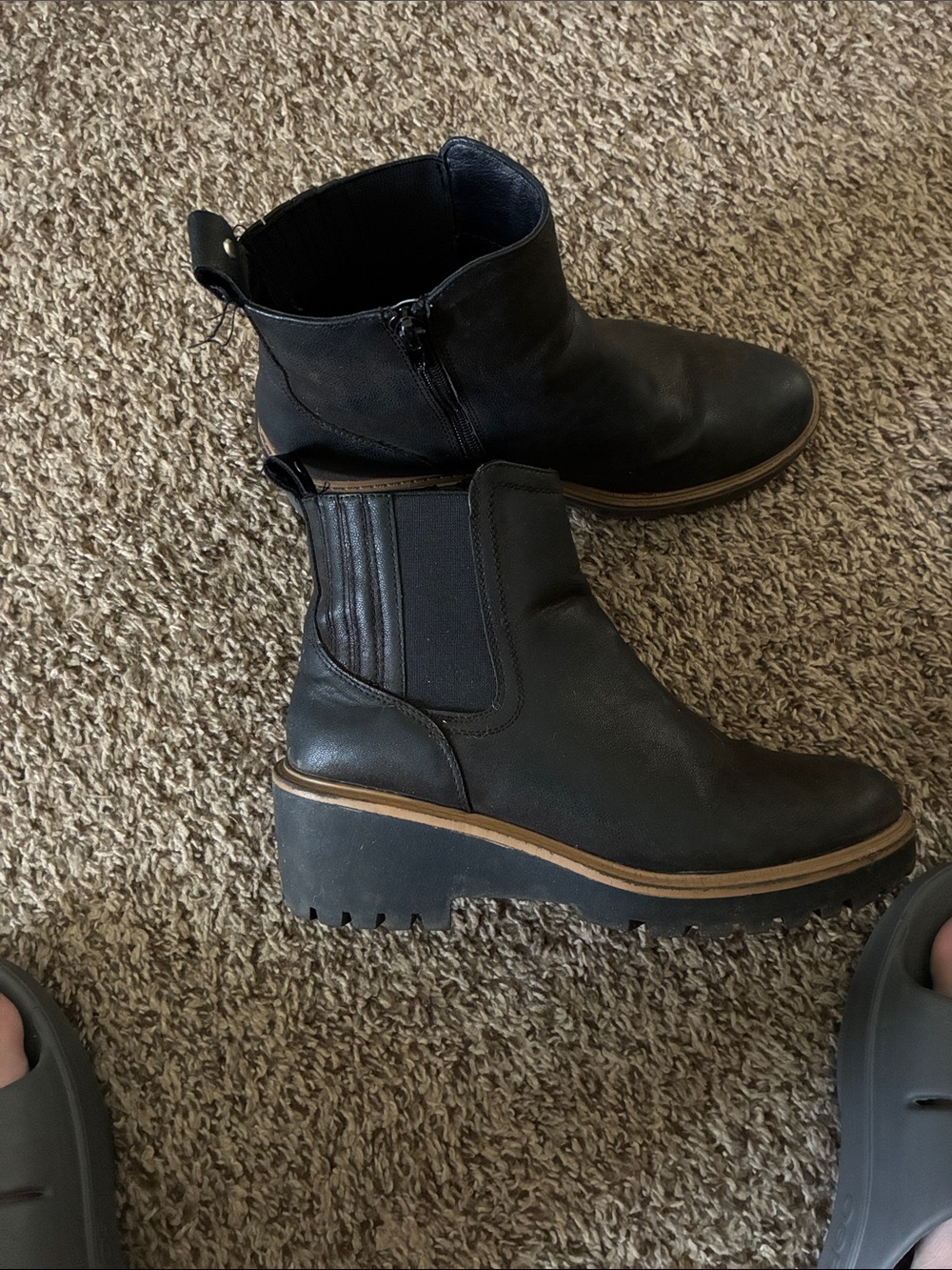 Maurices Black Ankle Booties with Tan Trim